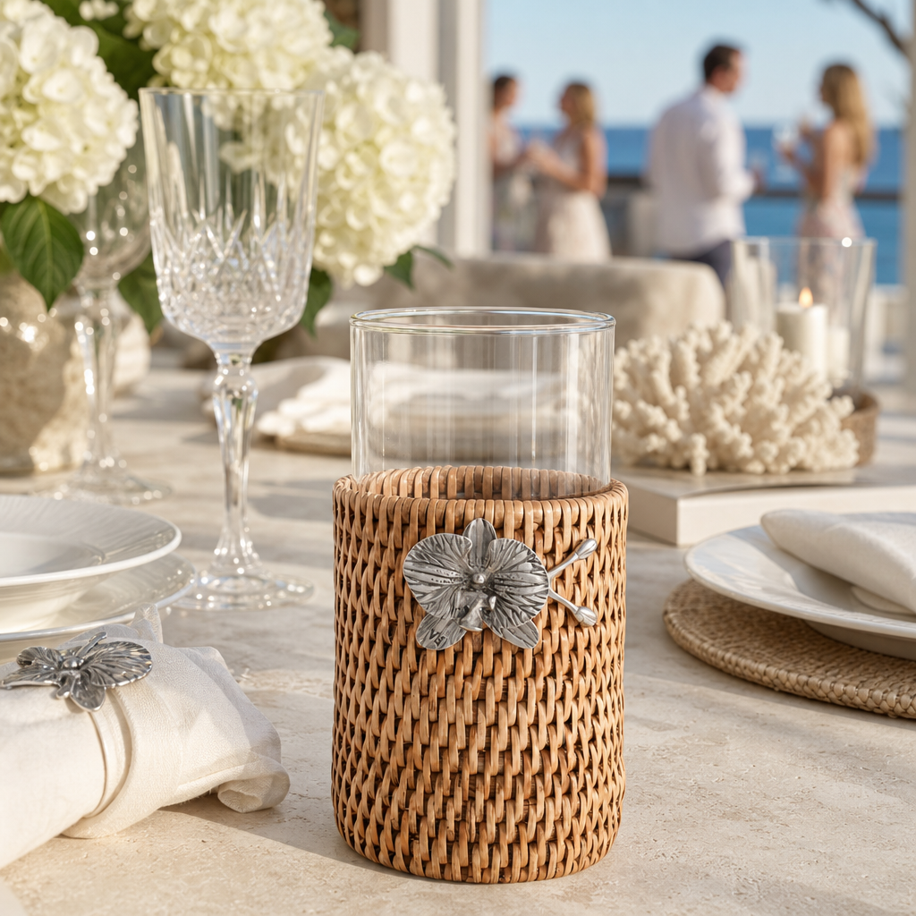 Orchid Drinking Glass Covered with Hand Woven Wicker Rattan - Set of 4 8
