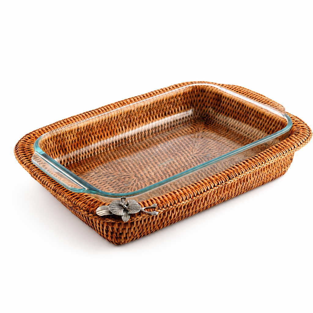 Orchid Hand Woven Wicker Rattan 3qt Rectangular Casserole Holder 1