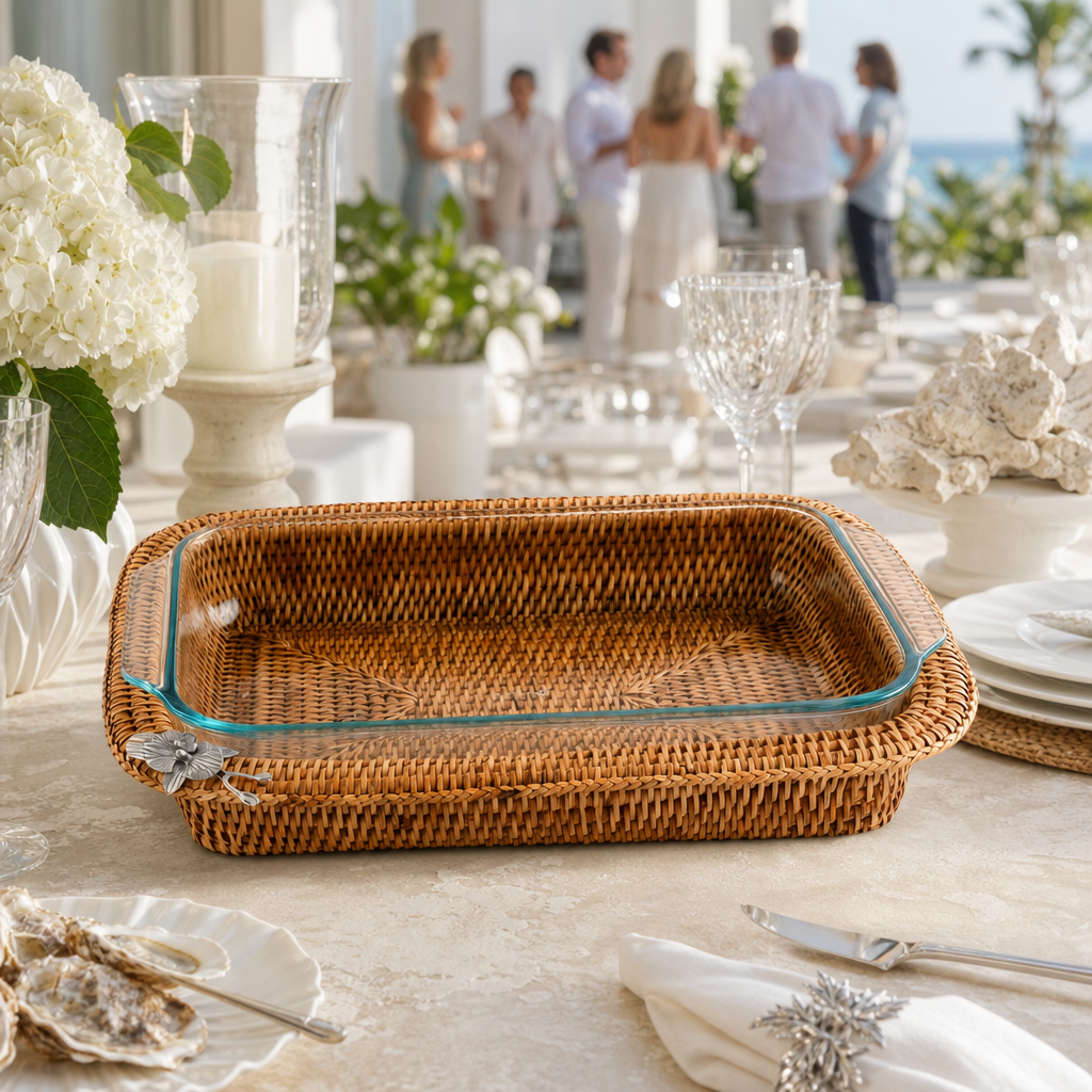 Orchid Hand Woven Wicker Rattan 3qt Rectangular Casserole Holder 7