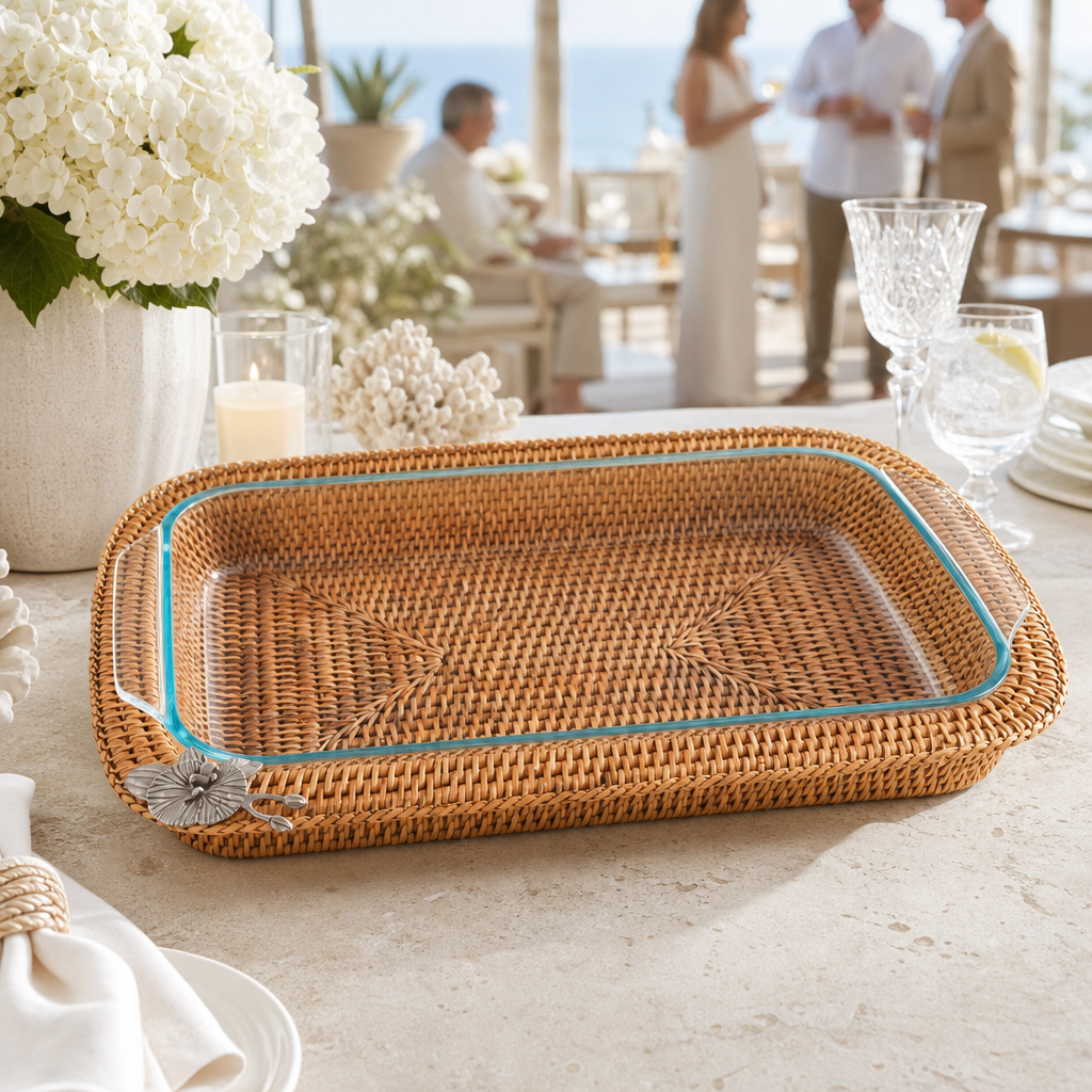 Orchid Hand Woven Wicker Rattan 3qt Rectangular Casserole Holder 8