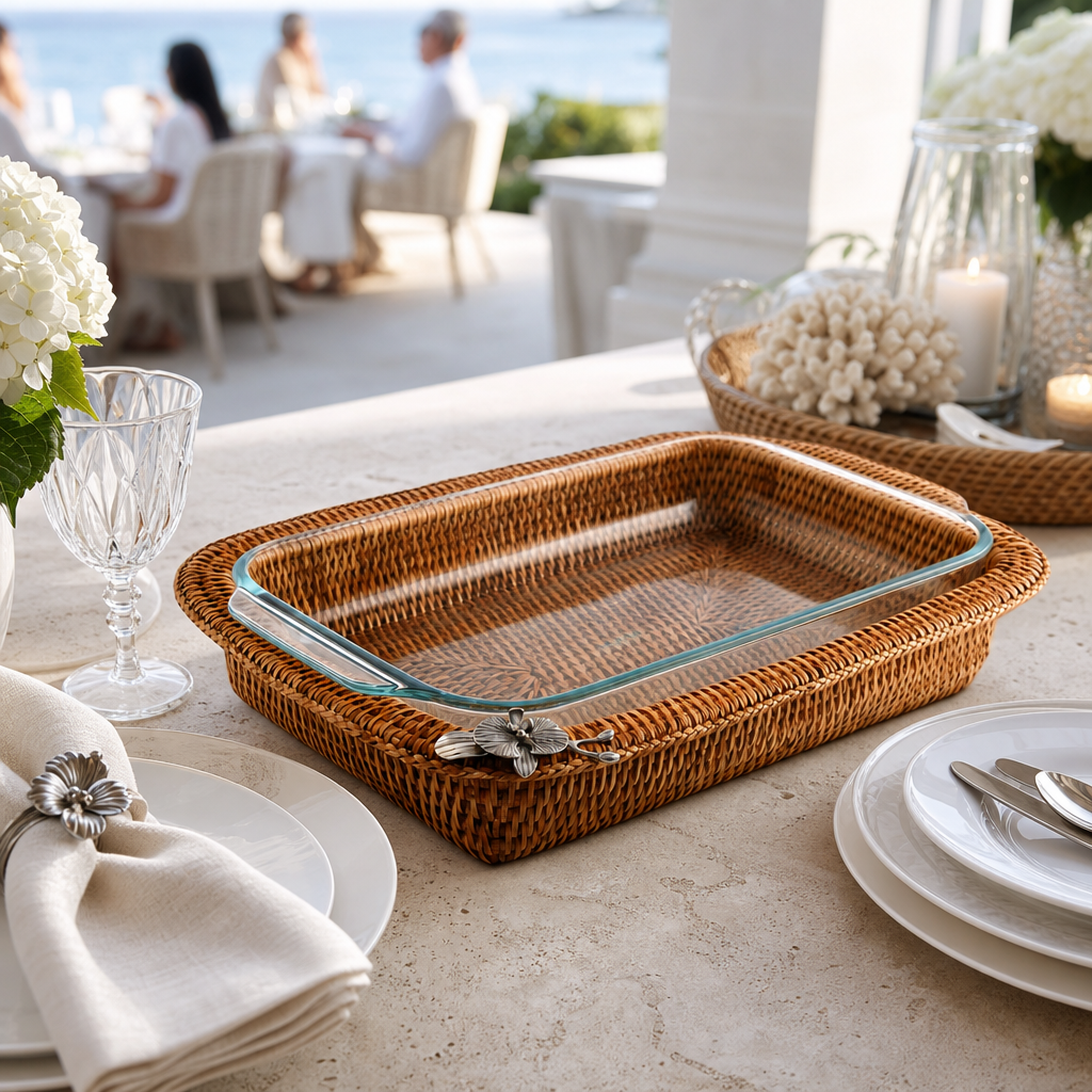 Orchid Hand Woven Wicker Rattan 3qt Rectangular Casserole Holder 5