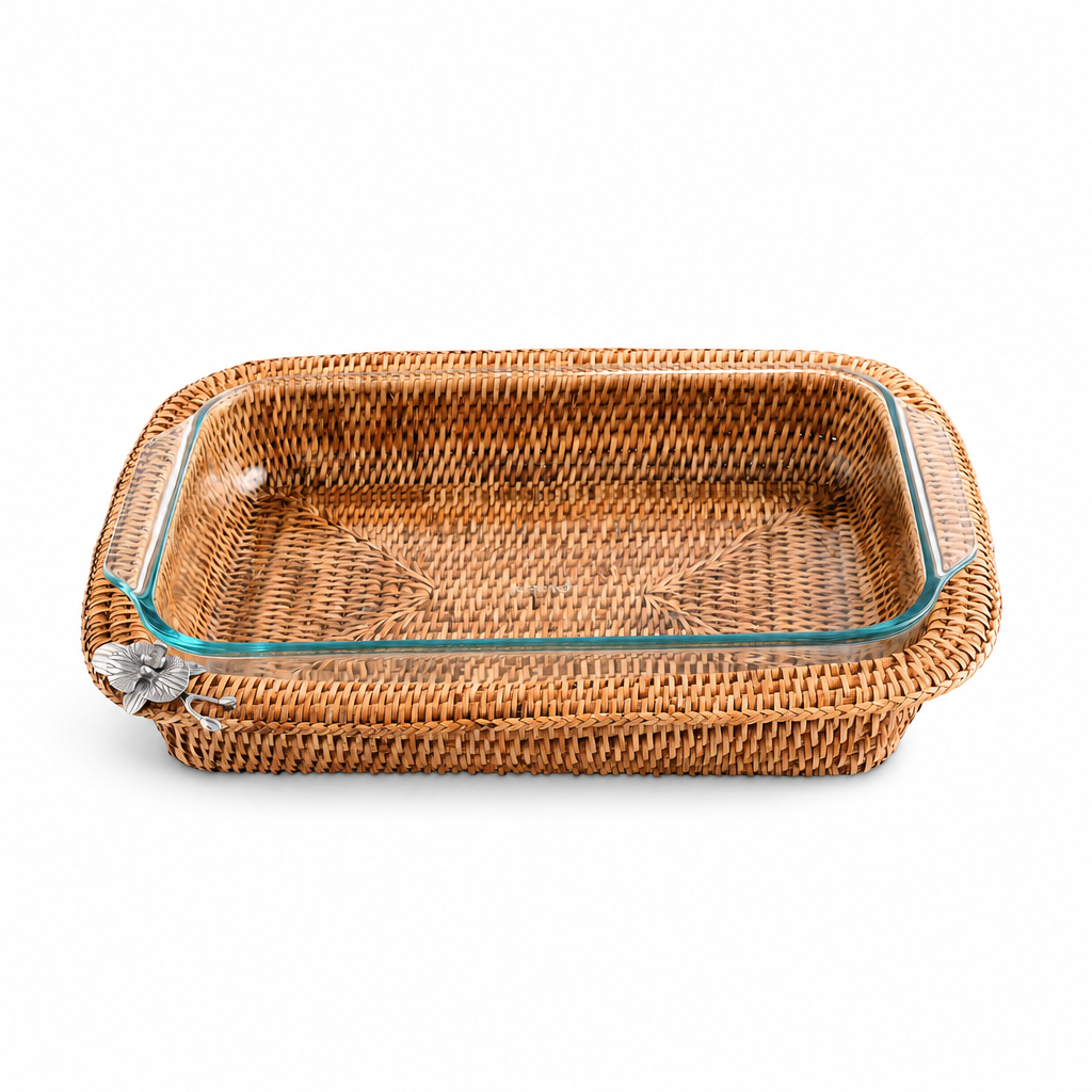 Orchid Hand Woven Wicker Rattan 3qt Rectangular Casserole Holder 7