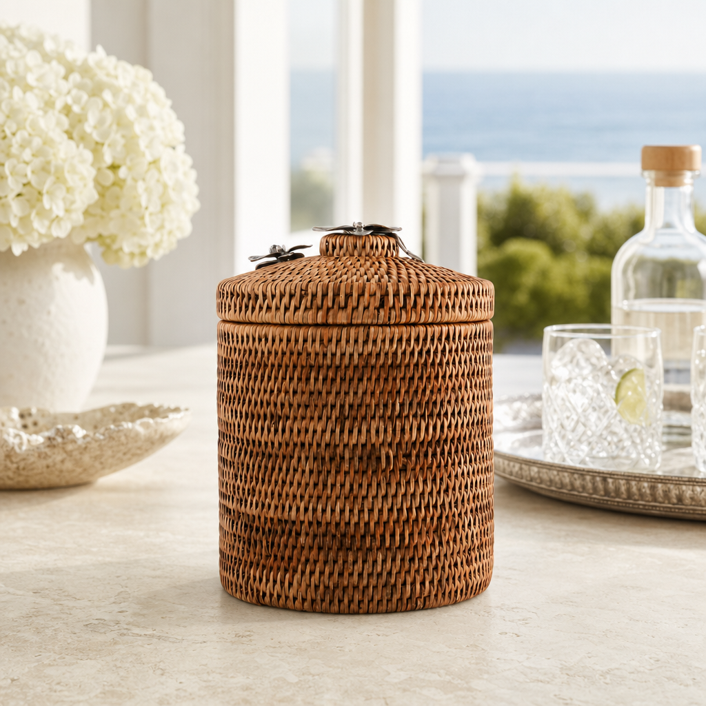 Orchids Hand Woven Wicker Rattan Lidded Ice Bucket 3