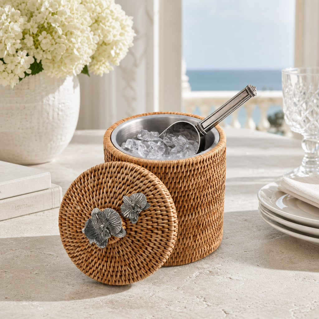 Orchids Hand Woven Wicker Rattan Lidded Ice Bucket 4