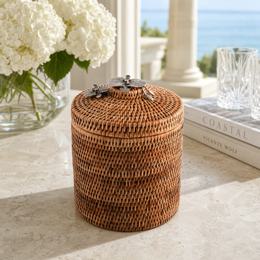 Orchids Hand Woven Wicker Rattan Lidded Ice Bucket 5