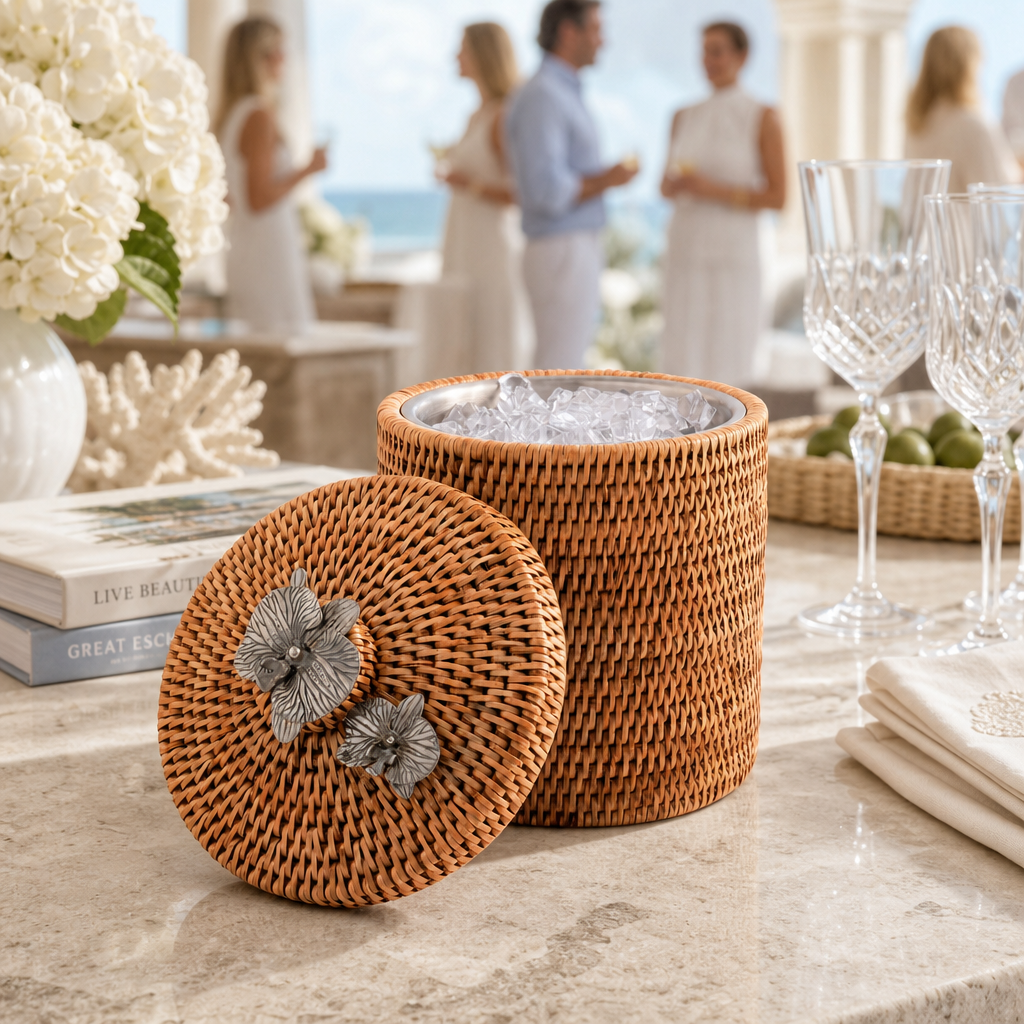 Orchids Hand Woven Wicker Rattan Lidded Ice Bucket 6