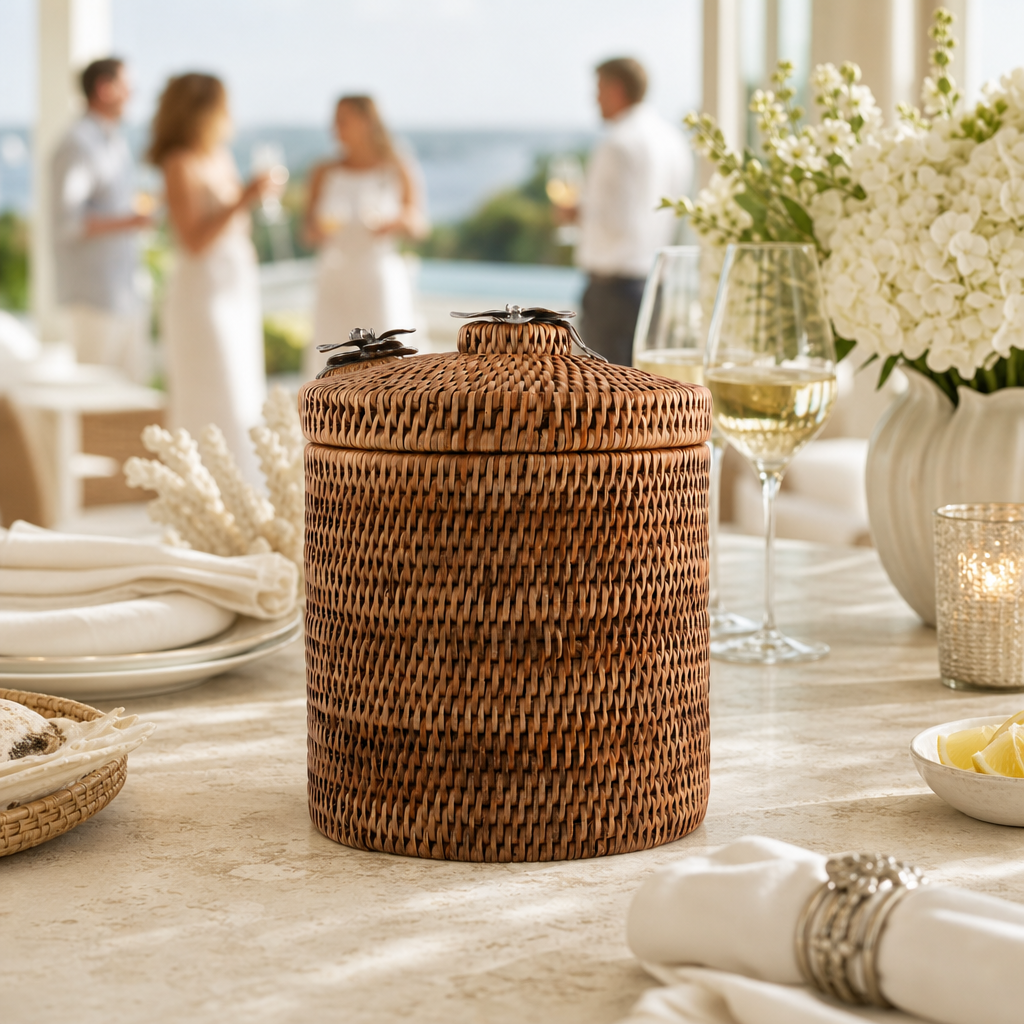 Orchids Hand Woven Wicker Rattan Lidded Ice Bucket 7