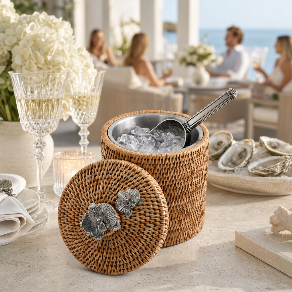Orchids Hand Woven Wicker Rattan Lidded Ice Bucket 8