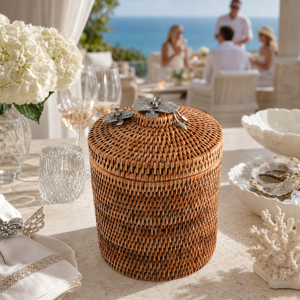 Orchids Hand Woven Wicker Rattan Lidded Ice Bucket 9