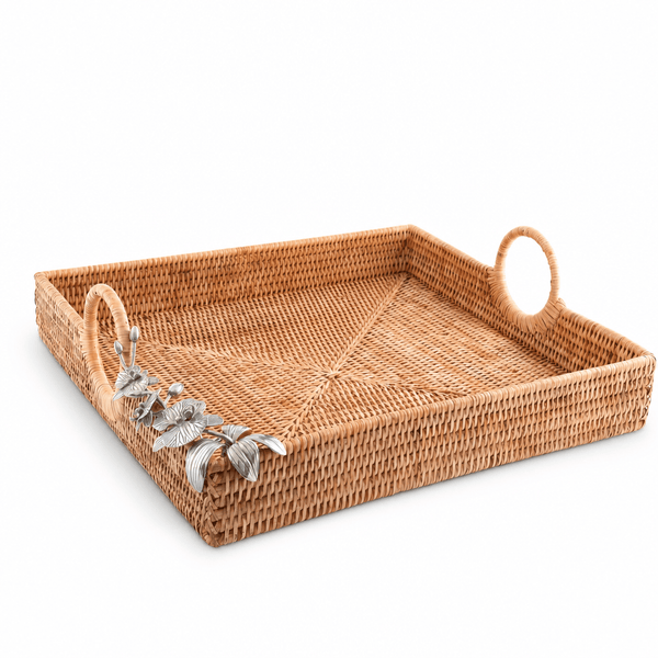 Orchid Hand Woven Wicker Rattan Large Square Tray 1