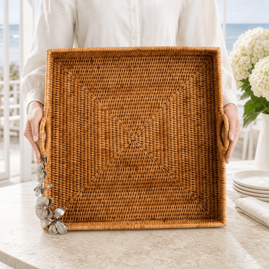 Orchid Hand Woven Wicker Rattan Large Square Tray 3