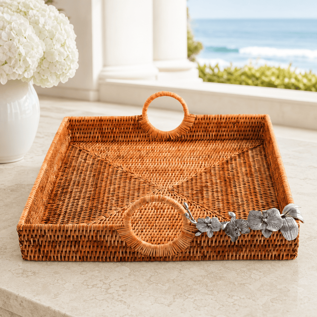 Orchid Hand Woven Wicker Rattan Large Square Tray 4