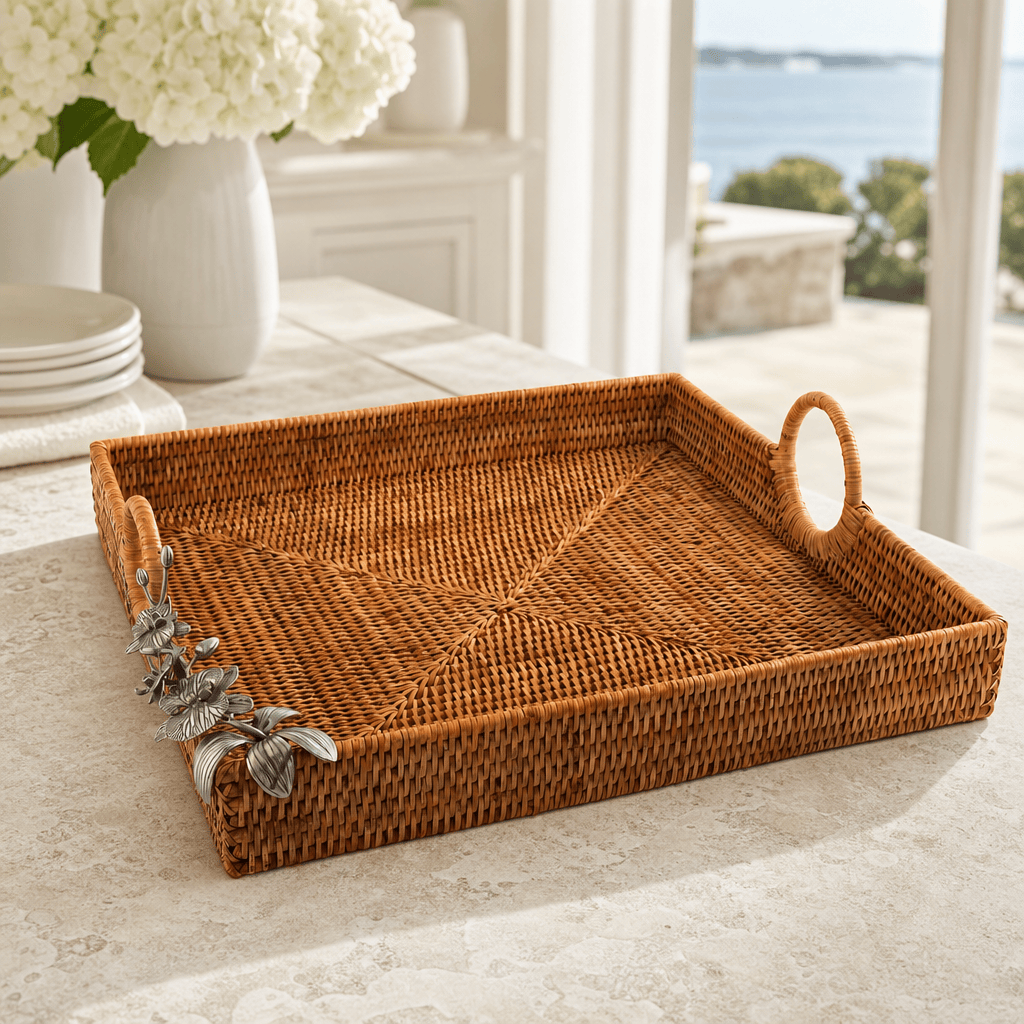 Orchid Hand Woven Wicker Rattan Large Square Tray 5