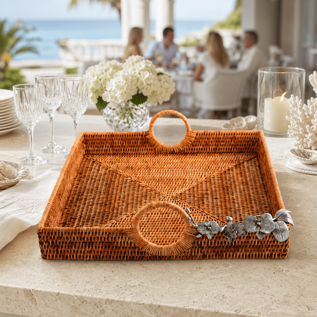 Orchid Hand Woven Wicker Rattan Large Square Tray 8