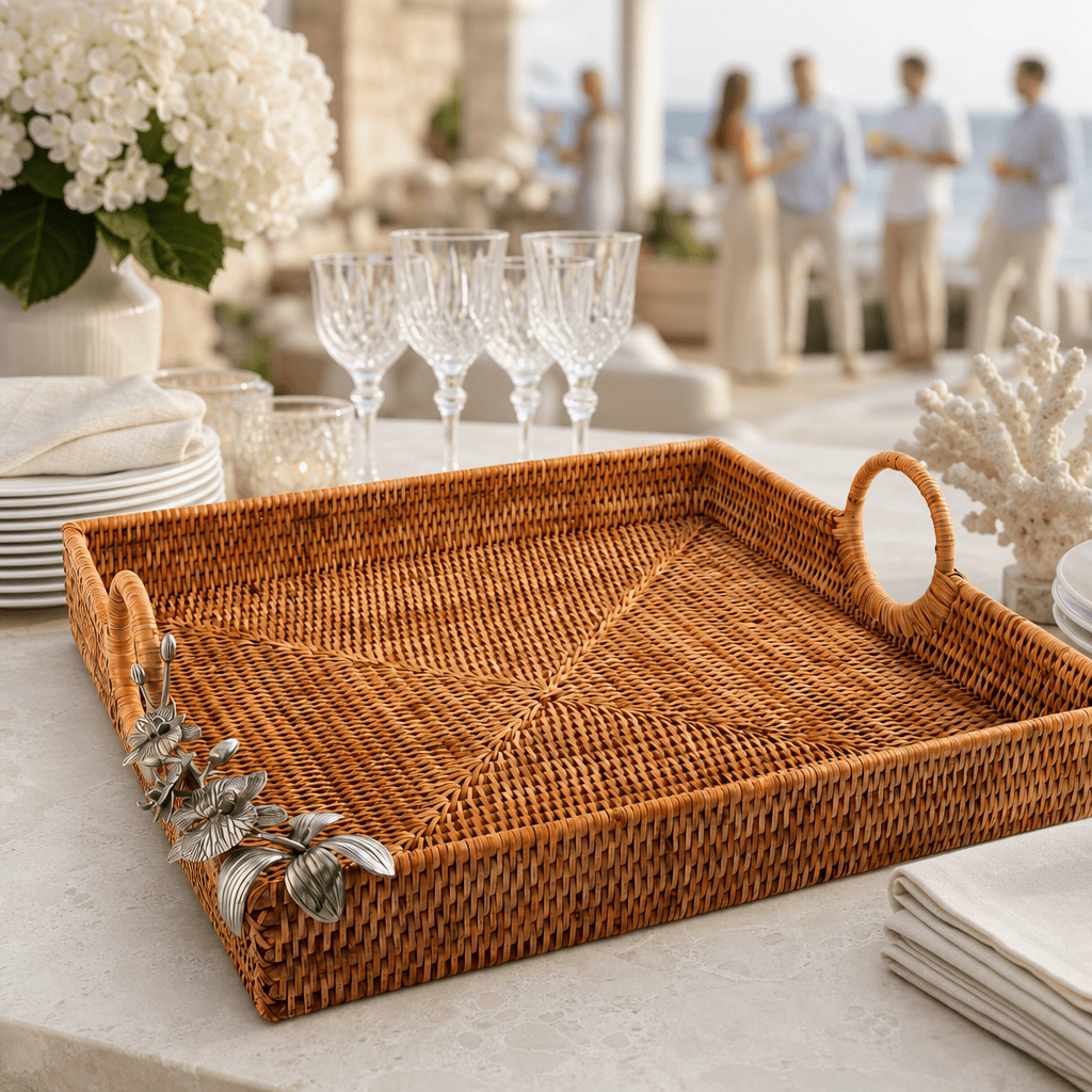 Orchid Hand Woven Wicker Rattan Large Square Tray 9