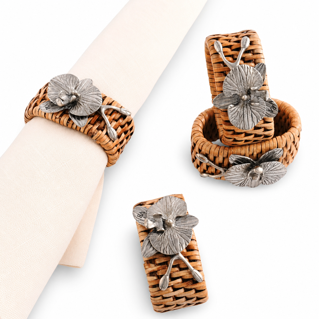 Orchid Hand Woven Wicker Rattan Napkin Ring - Set of 4 1