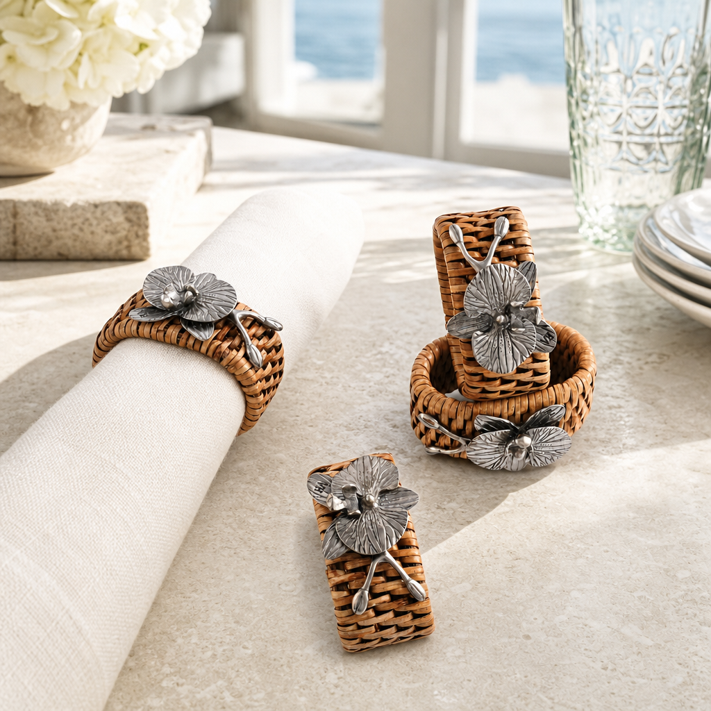 Orchid Hand Woven Wicker Rattan Napkin Ring - Set of 4 1