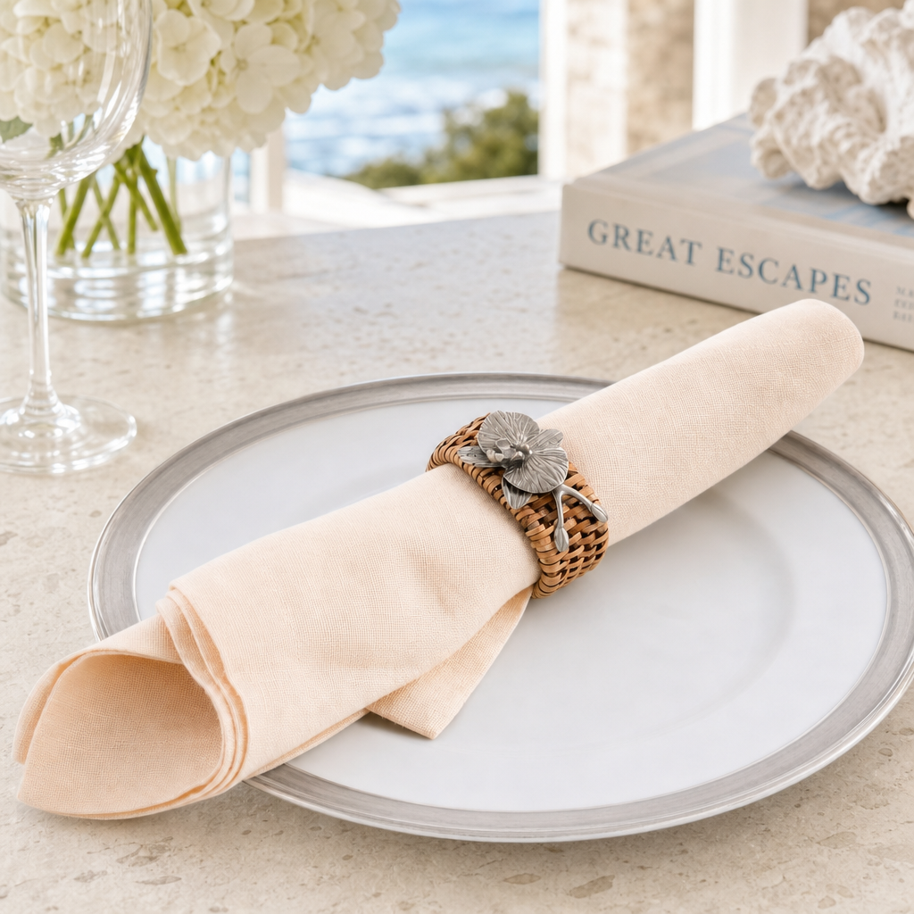 Orchid Hand Woven Wicker Rattan Napkin Ring - Set of 4 3