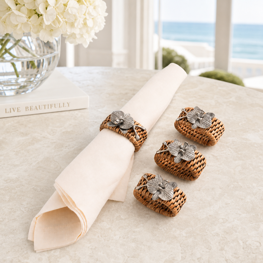 Orchid Hand Woven Wicker Rattan Napkin Ring - Set of 4 4