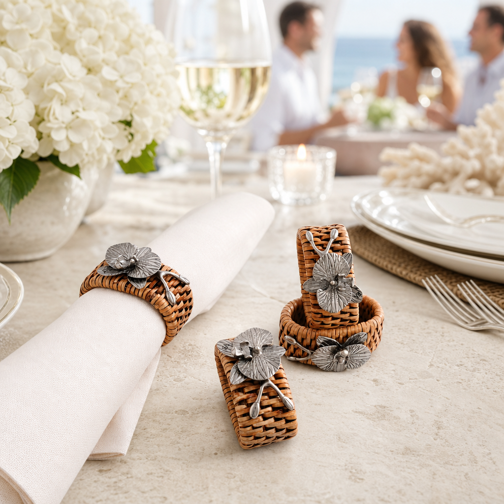 Orchid Hand Woven Wicker Rattan Napkin Ring - Set of 4 5