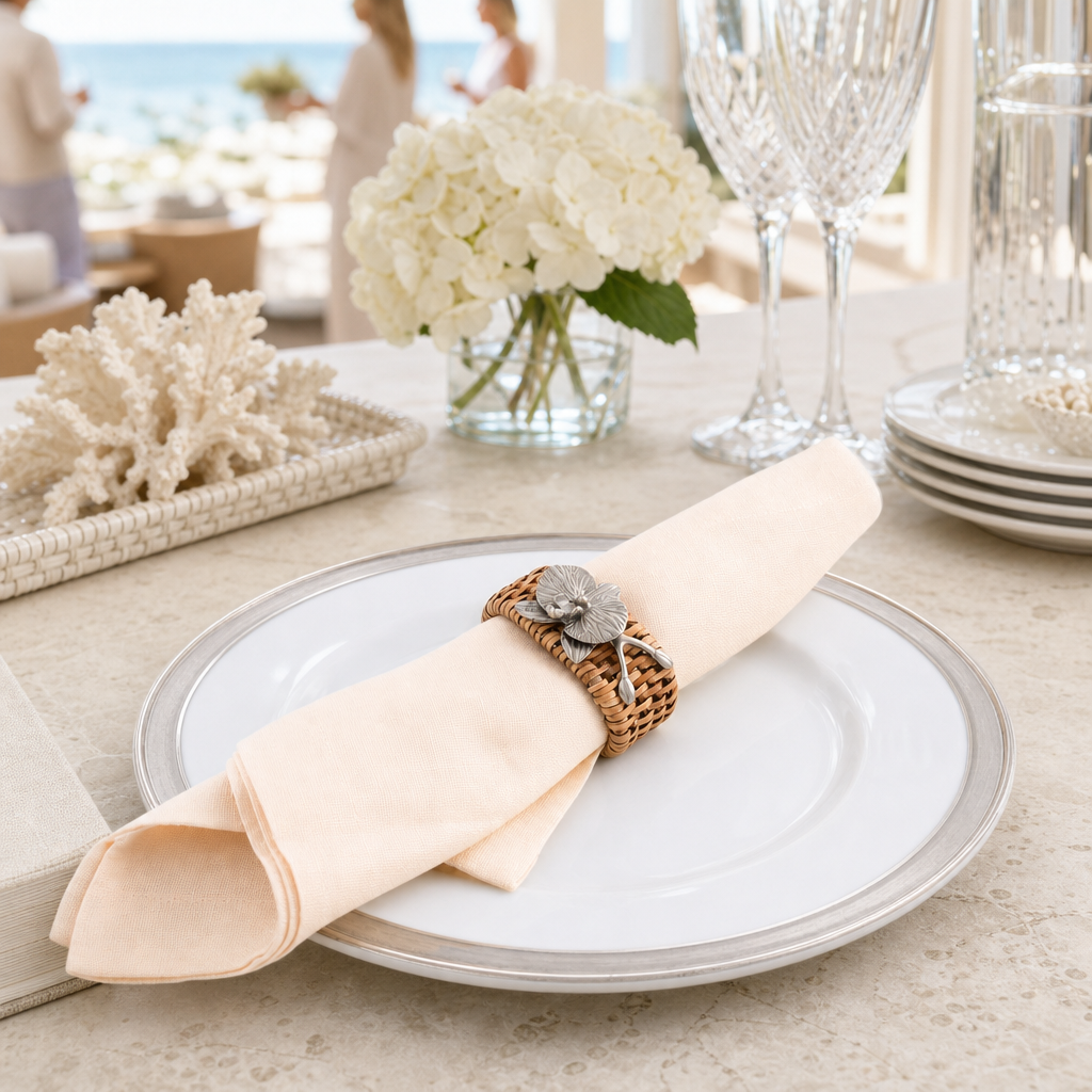 Orchid Hand Woven Wicker Rattan Napkin Ring - Set of 4 6