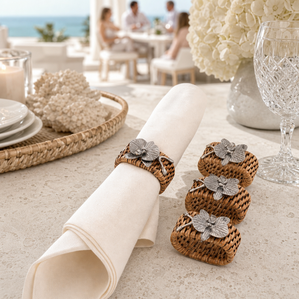 Orchid Hand Woven Wicker Rattan Napkin Ring - Set of 4 7