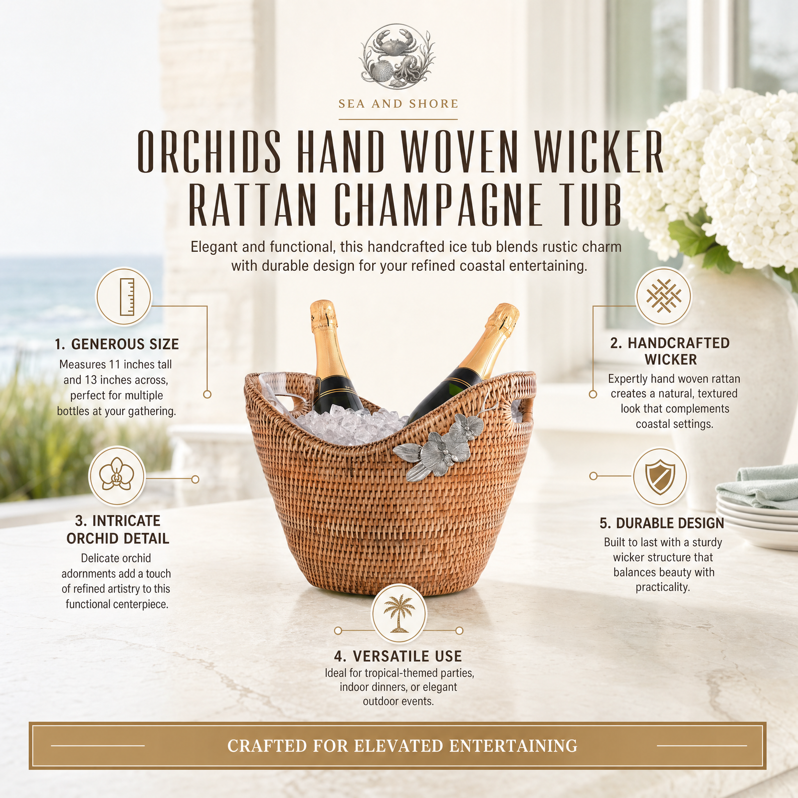 Orchids Hand Woven Wicker Rattan Champagne / Ice Tub 11