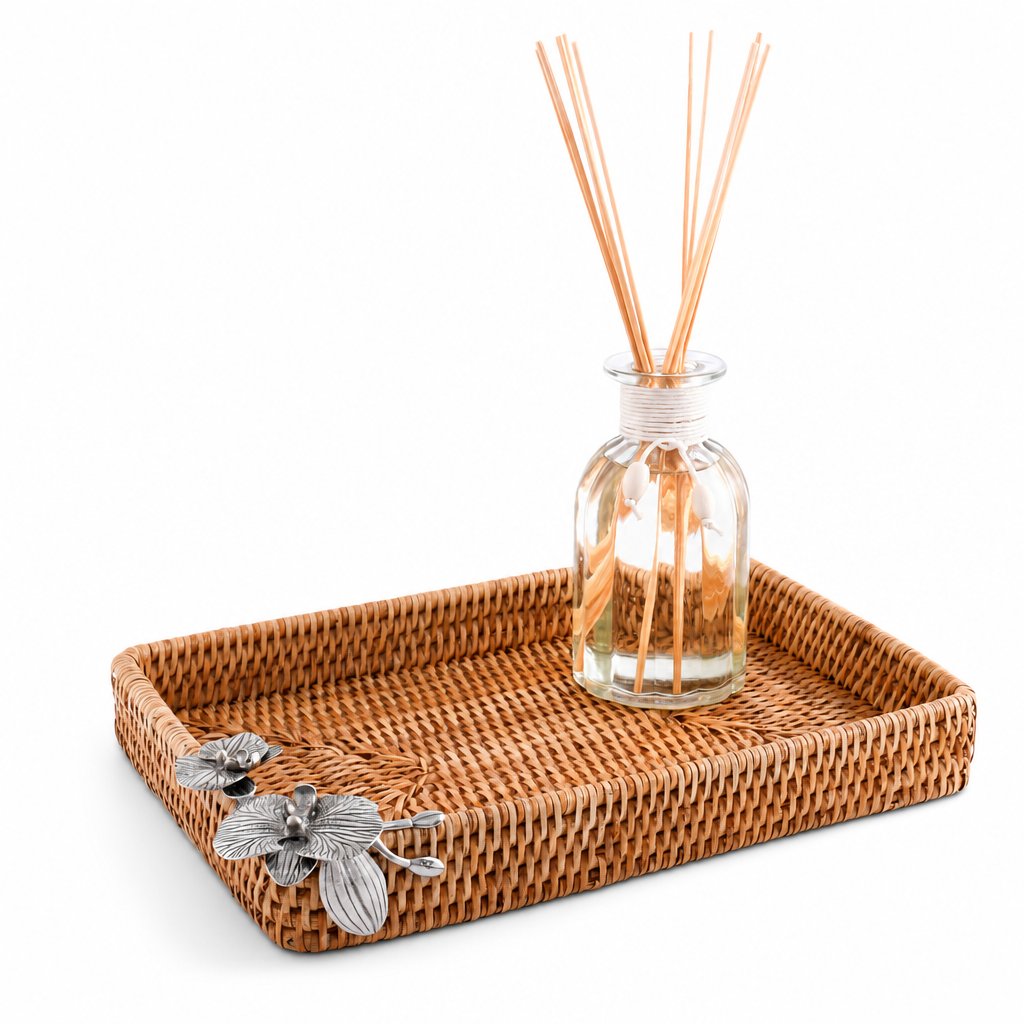 Orchid Catchall Tray Hand Woven Wicker Rattan 1