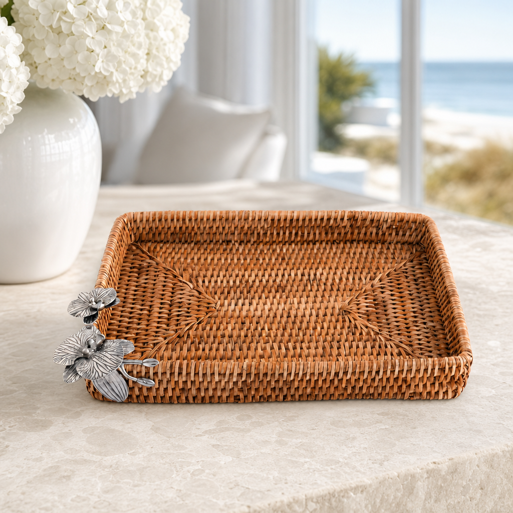 Orchid Catchall Tray Hand Woven Wicker Rattan 3