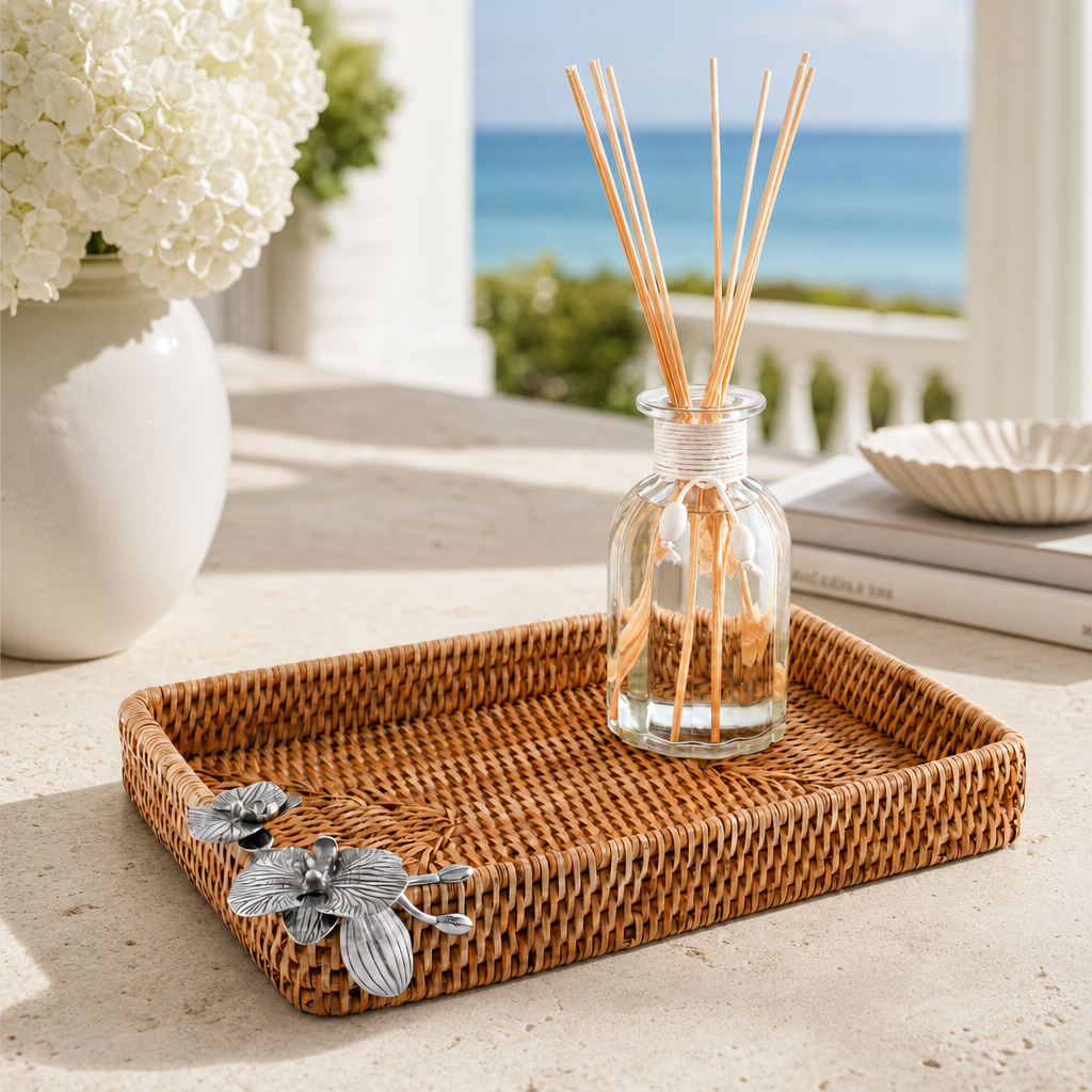 Orchid Catchall Tray Hand Woven Wicker Rattan 1