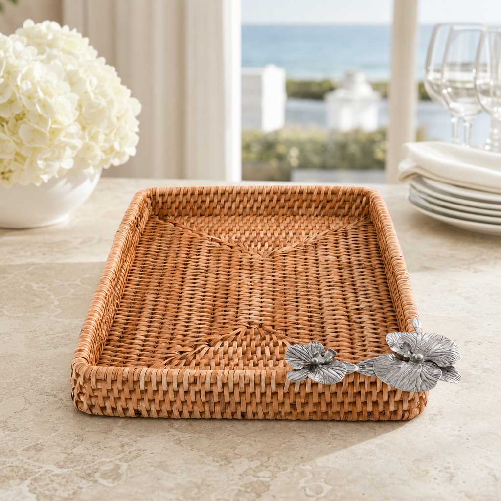 Orchid Catchall Tray Hand Woven Wicker Rattan 4