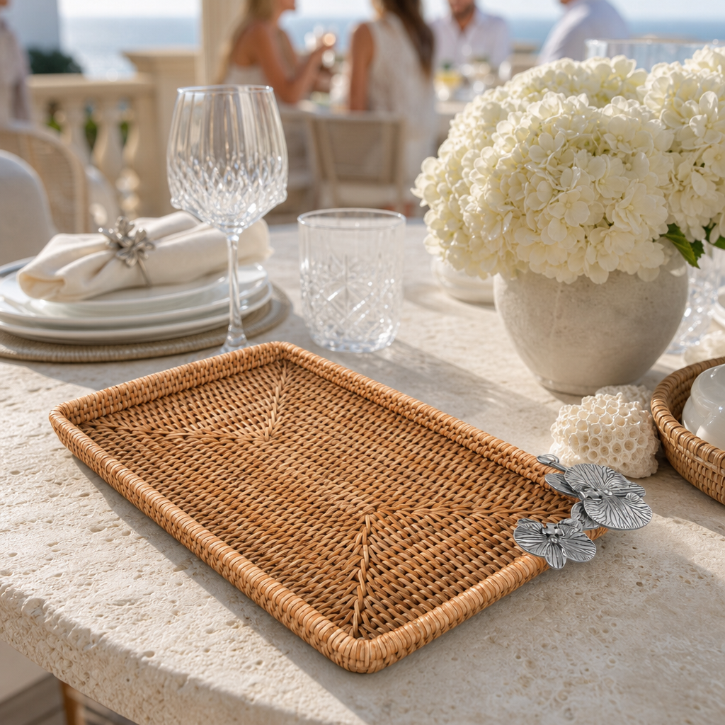 Orchid Catchall Tray Hand Woven Wicker Rattan 9