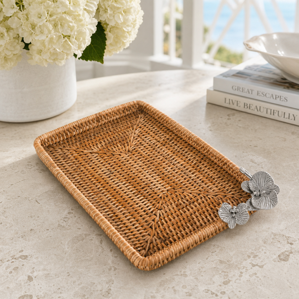Orchid Catchall Tray Hand Woven Wicker Rattan 5