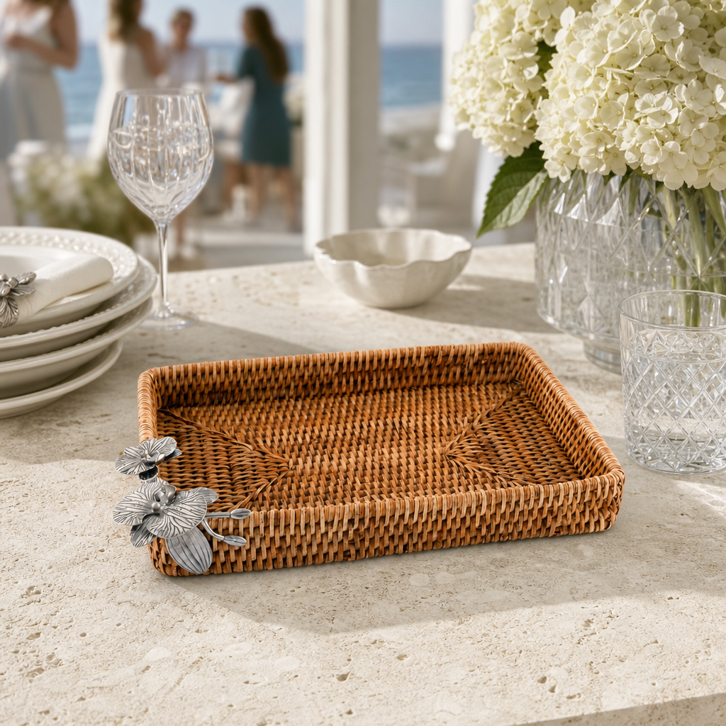 Orchid Catchall Tray Hand Woven Wicker Rattan 4