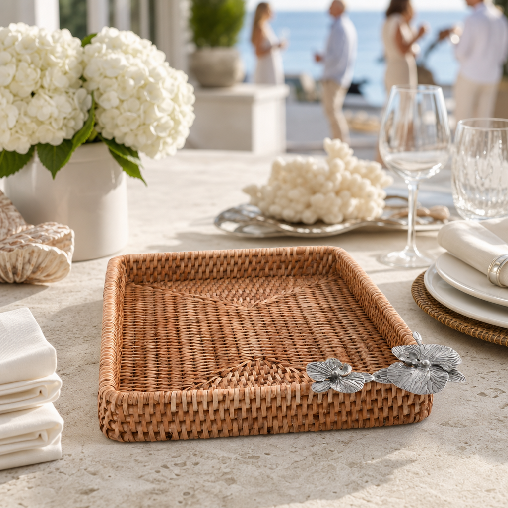 Orchid Catchall Tray Hand Woven Wicker Rattan 5