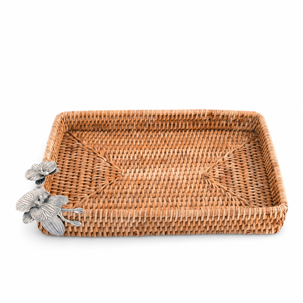 Orchid Catchall Tray Hand Woven Wicker Rattan 6
