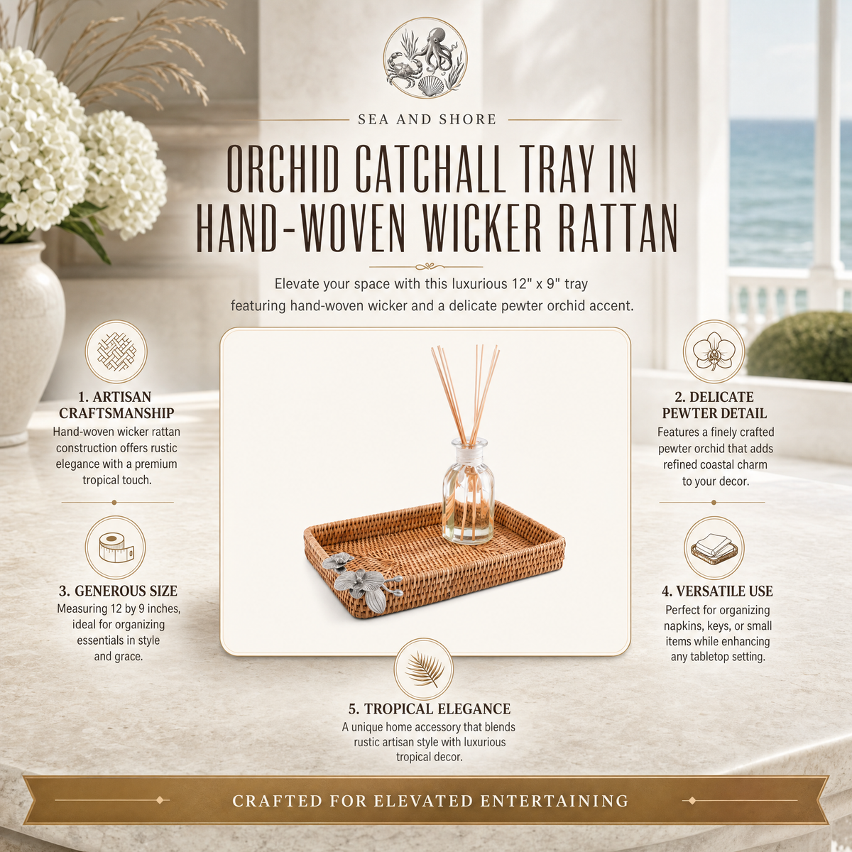 Orchid Catchall Tray Hand Woven Wicker Rattan 7