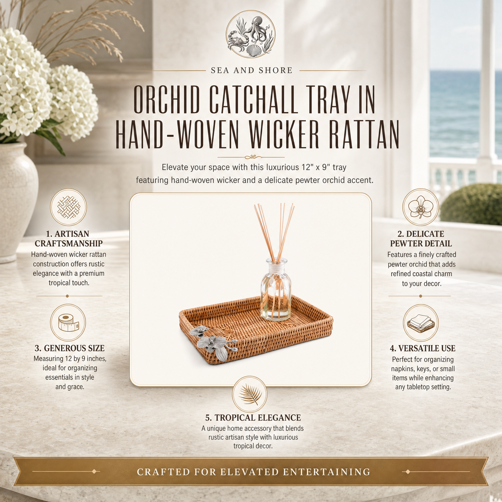 Orchid Catchall Tray Hand Woven Wicker Rattan 7