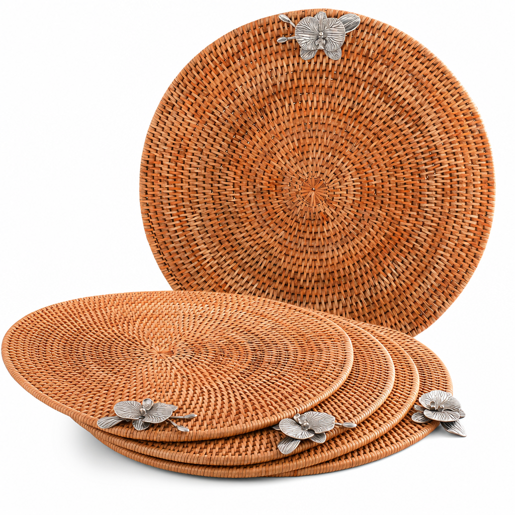 Orchid Placemat Hand Woven Wicker Rattan Round - Set of 4 12
