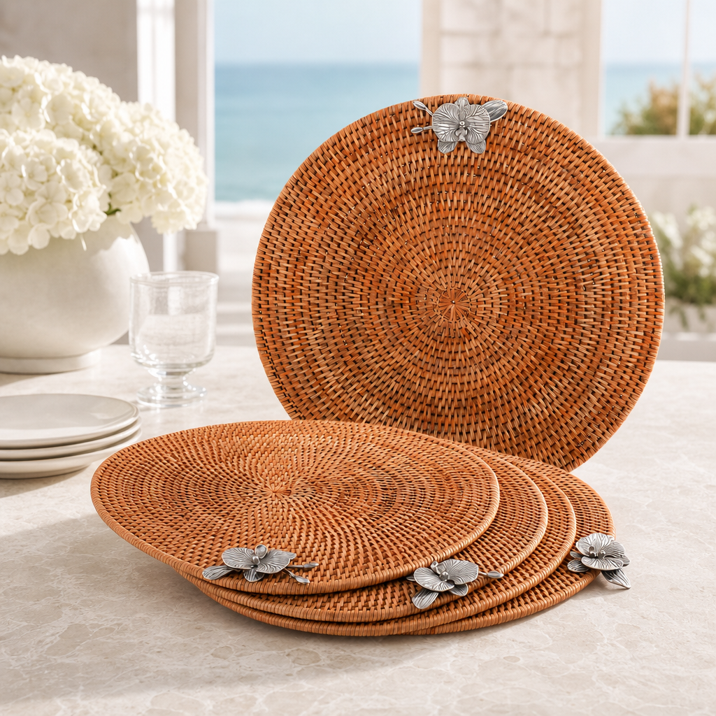 Orchid Placemat Hand Woven Wicker Rattan Round - Set of 4 1