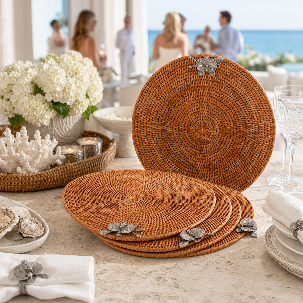 Orchid Placemat Hand Woven Wicker Rattan Round - Set of 4 6