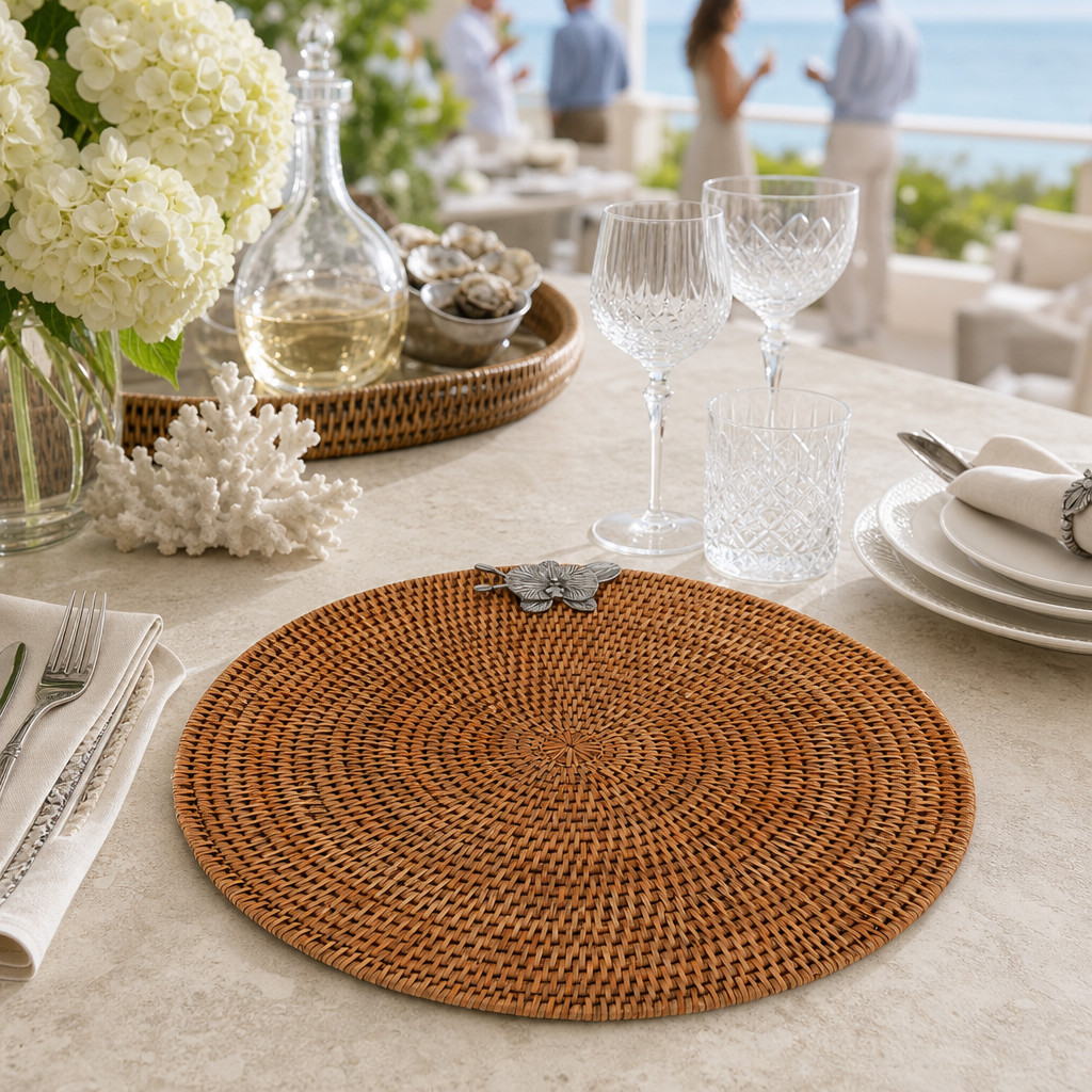 Orchid Placemat Hand Woven Wicker Rattan Round - Set of 4 7