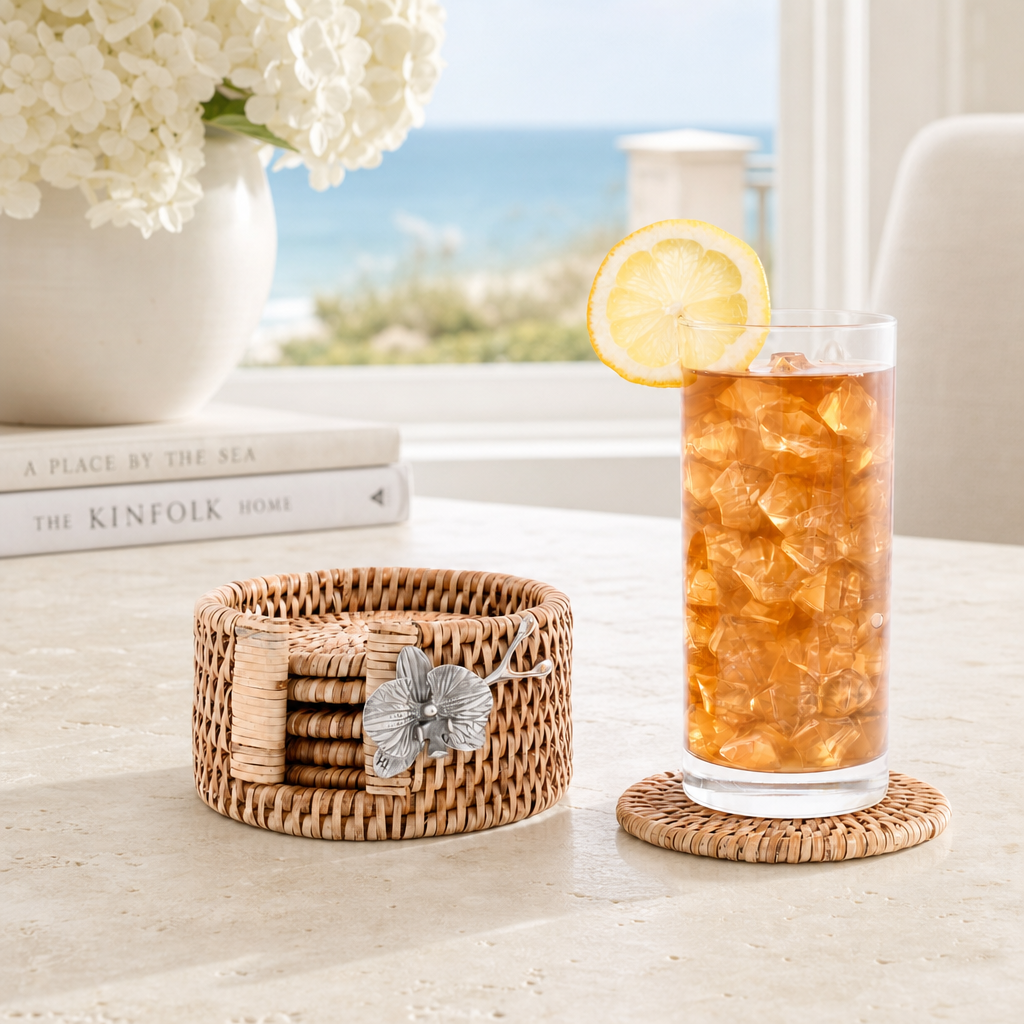 Orchid Hand Woven Wicker Rattan Coaster Set - 6 Coasters 4