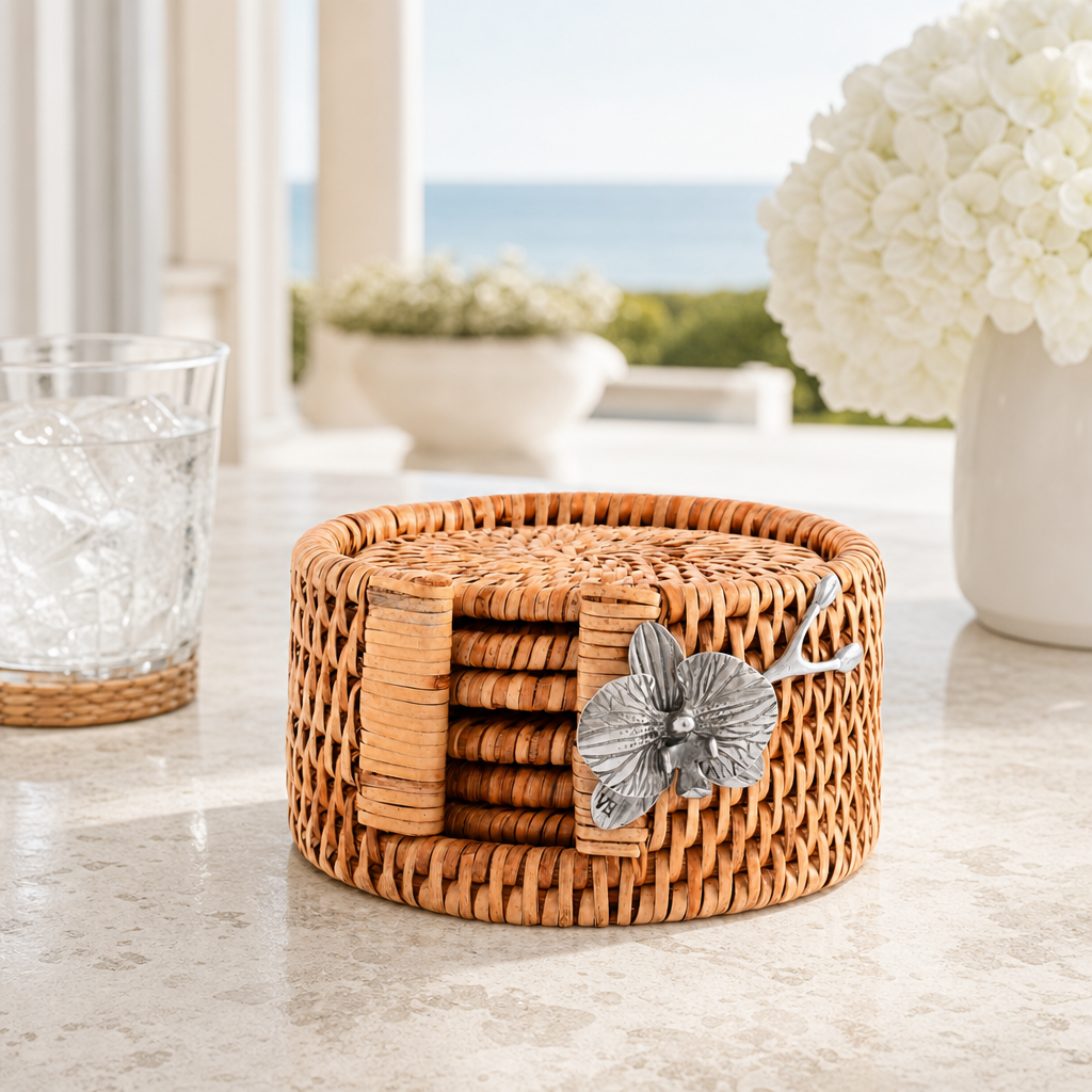 Orchid Hand Woven Wicker Rattan Coaster Set - 6 Coasters 5