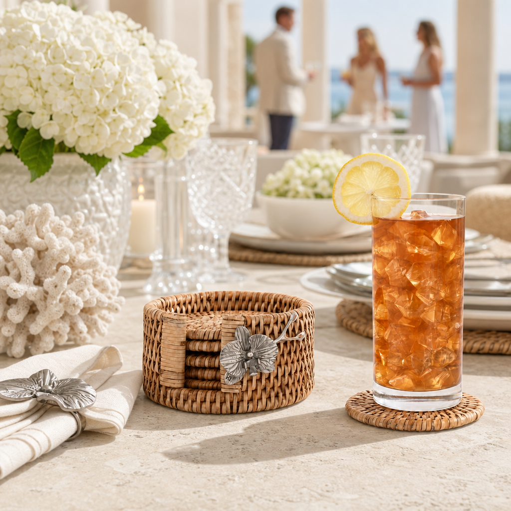 Orchid Hand Woven Wicker Rattan Coaster Set - 6 Coasters 8