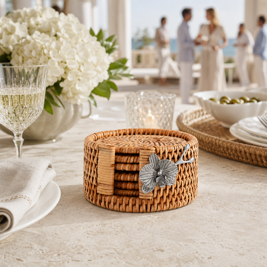 Orchid Hand Woven Wicker Rattan Coaster Set - 6 Coasters 9