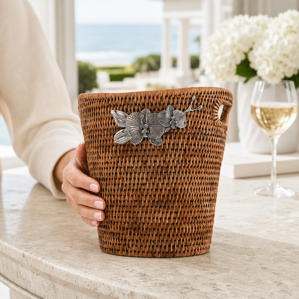 Orchids Hand Woven Wicker Rattan Champagne  / Ice Bucket 3