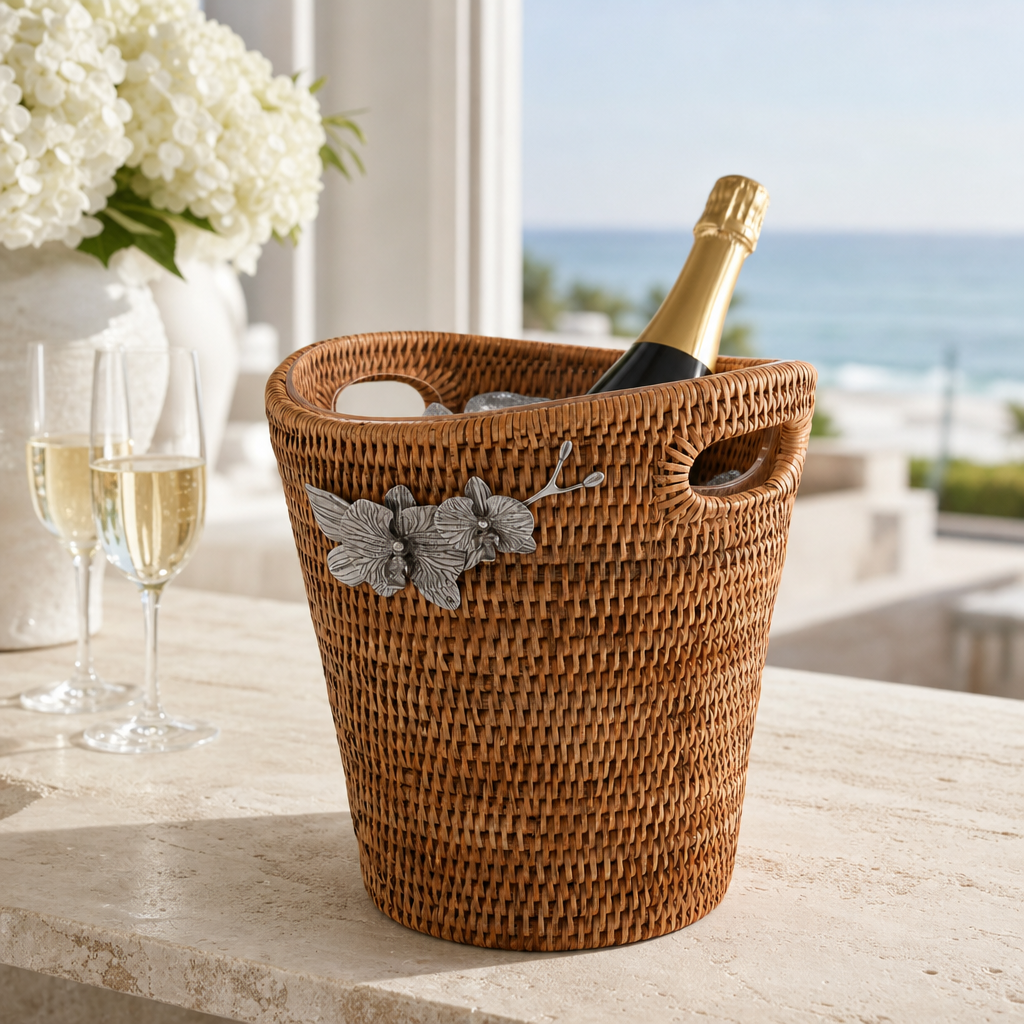 Orchids Hand Woven Wicker Rattan Champagne  / Ice Bucket 3