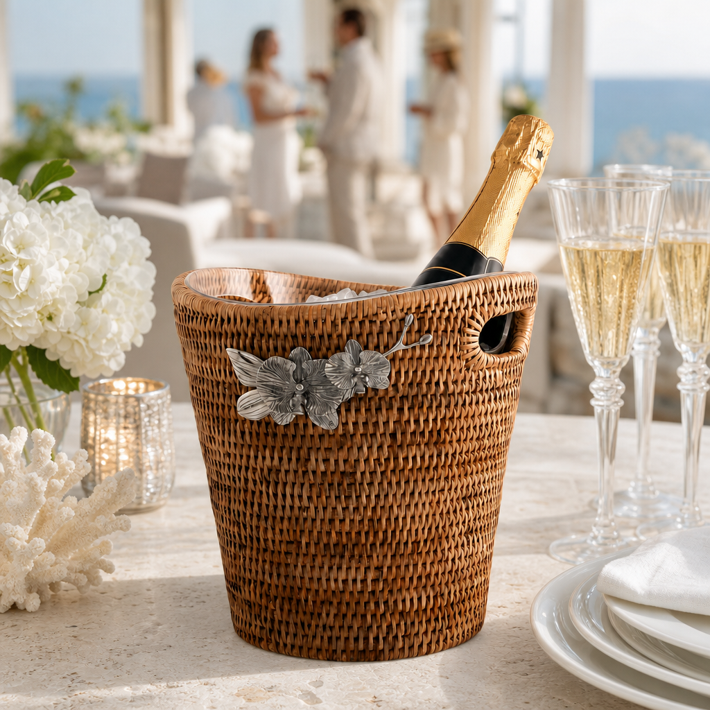 Orchids Hand Woven Wicker Rattan Champagne  / Ice Bucket 4