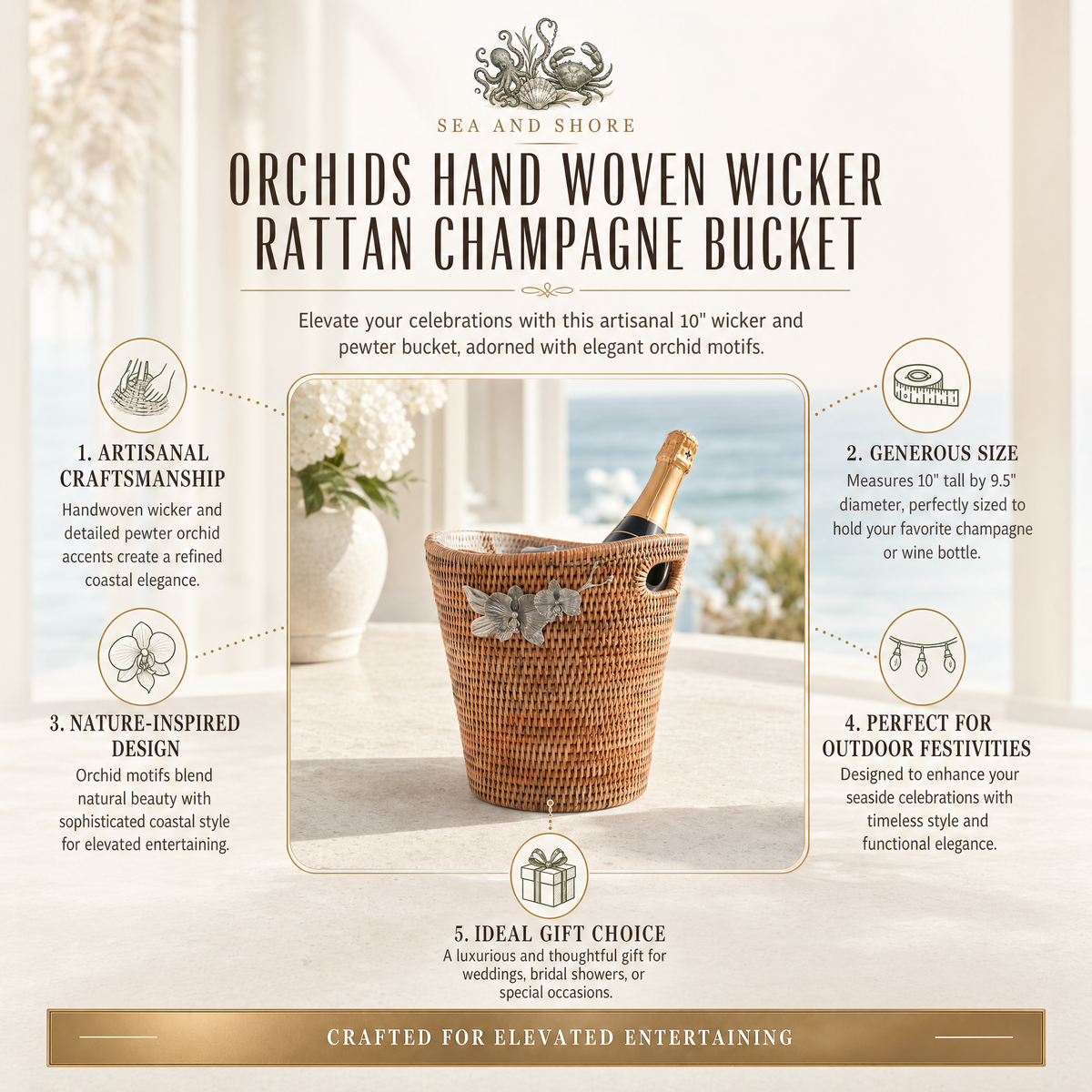 Orchids Hand Woven Wicker Rattan Champagne  / Ice Bucket 6
